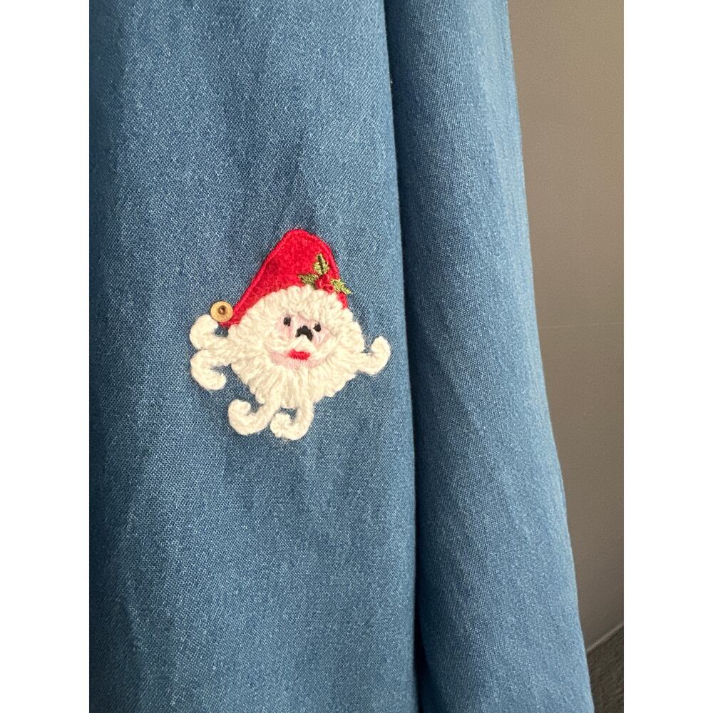 Vintage Christmas Denim Chambray Novelty Santa Embroidered Holiday Shirt Size 3X - Picture 4 of 8